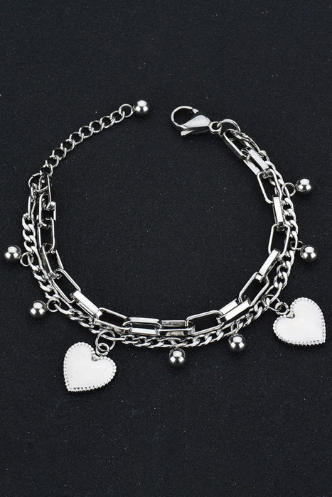 Heart Charm Stainless Steel Bracelet-One Size-Fancey Boutique