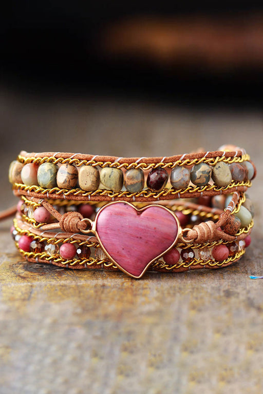 Handmade Heart Shape Triple Layer Beaded Bracelet-One Size-Fancey Boutique