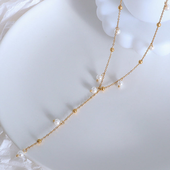 18K Gold-Plated Pearl Drop Necklace-One Size-Fancey Boutique