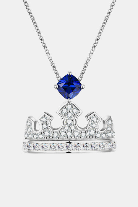 Zircon Lab-Grown Sapphire Crown Shape Pendant Necklace-One Size-Fancey Boutique