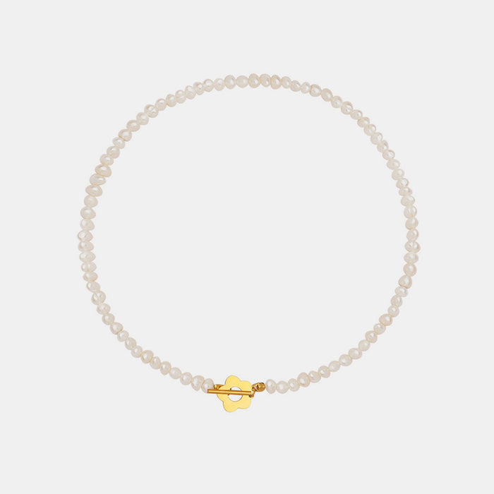 Titanium Steel Pearl Flower Necklace-One Size-Fancey Boutique