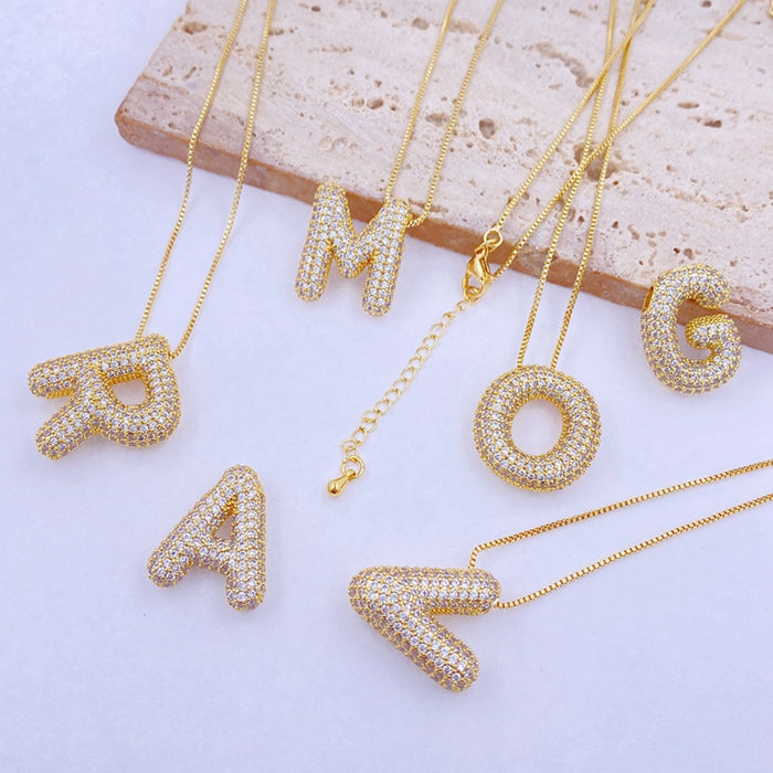 Gold-Plated Inlaid Zircon Letter Necklace-Fancey Boutique