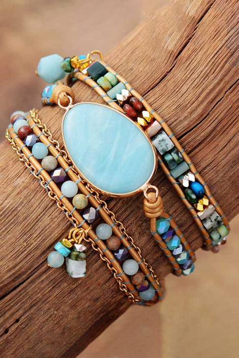 Handmade Natural Stone Beaded Triple Layer Bracelet-One Size-Fancey Boutique