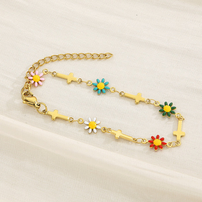 Flower & Cross Stainless Steel Bracelet-Fancey Boutique