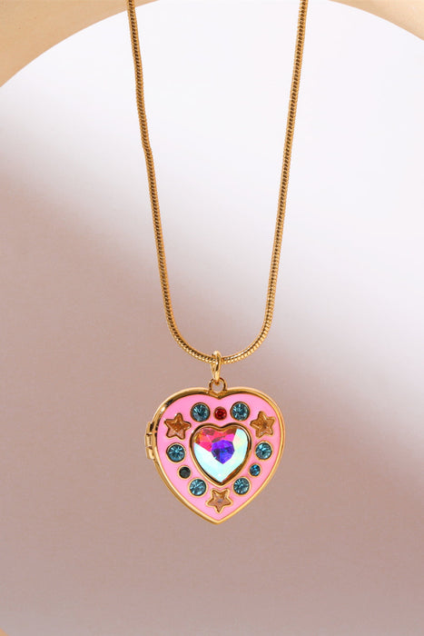 Rhinestone Decor Heart Box Pendant Necklace-Fancey Boutique