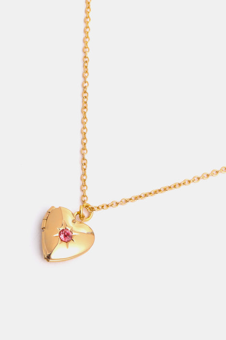 Zircon Heart Shape 14K Gold-Plated Pendant Necklace-Fancey Boutique