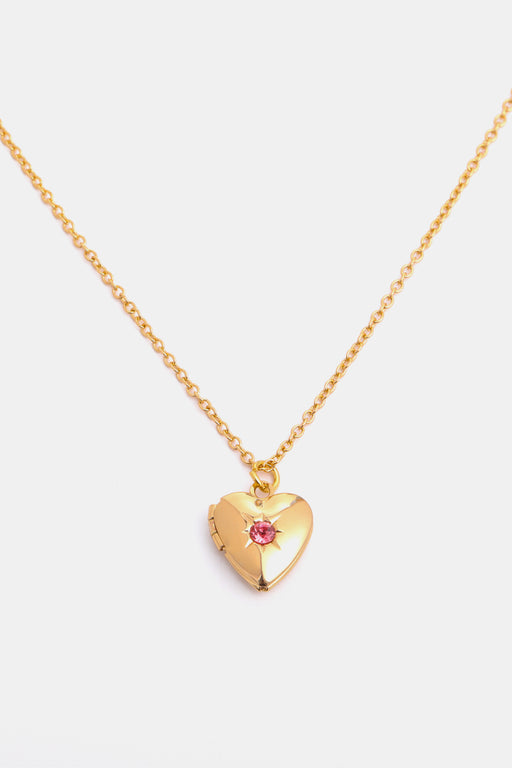 Zircon Heart Shape 14K Gold-Plated Pendant Necklace-One Size-Fancey Boutique