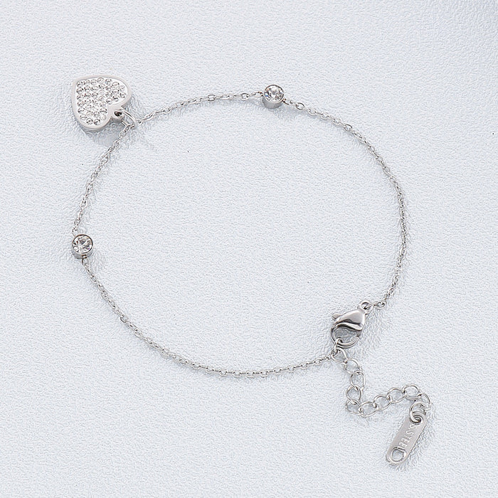 Inlaid Rhinestone Titanium Steel Heart Bracelet-One Size-Fancey Boutique