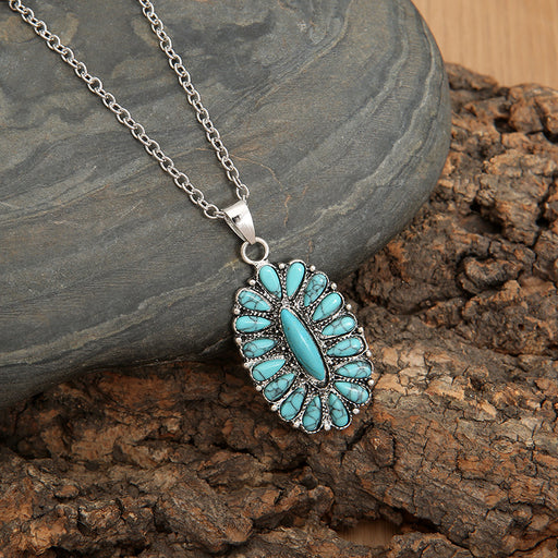 Artificial Turquoise Pendant Alloy Necklace-One Size-Fancey Boutique