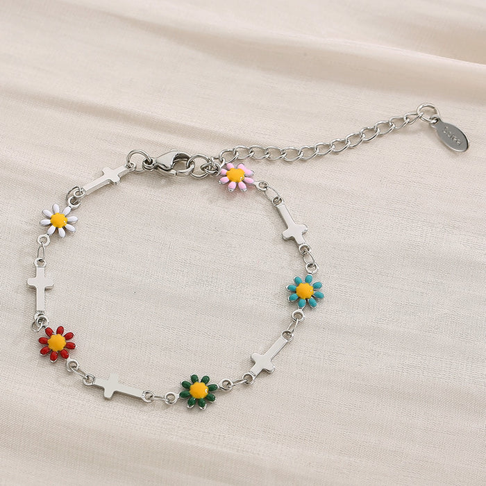 Flower & Cross Stainless Steel Bracelet-Fancey Boutique