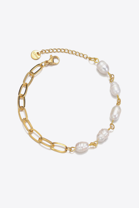 Half Pearl Half Chain Stainless Steel Bracelet-One Size-Fancey Boutique