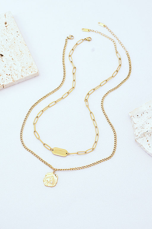 Gold-Plated Double-Layered Pendant Necklace-One Size-Fancey Boutique