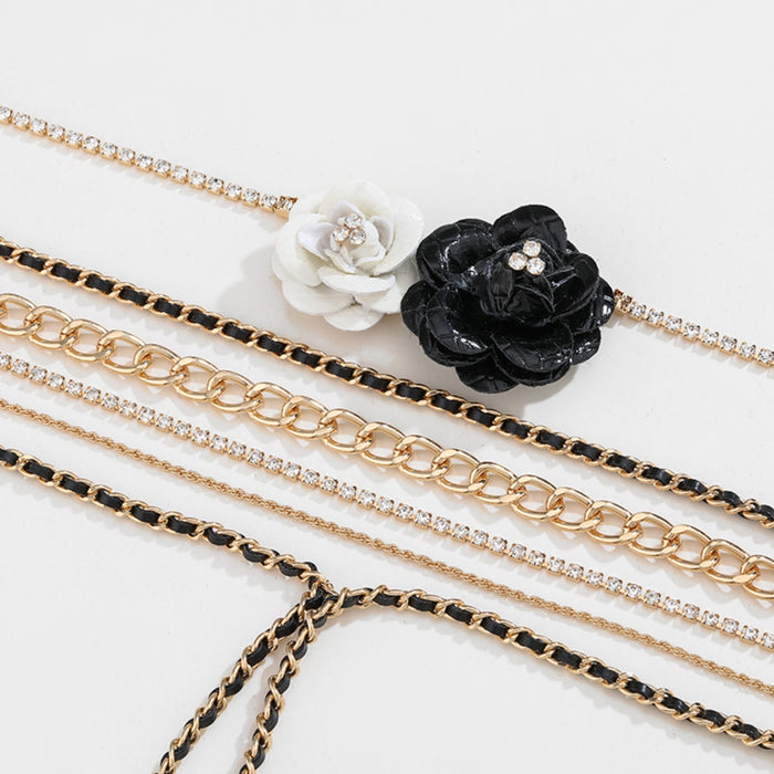 Alloy Rhinestone Multi-Layered Flower Necklace-One Size-Fancey Boutique