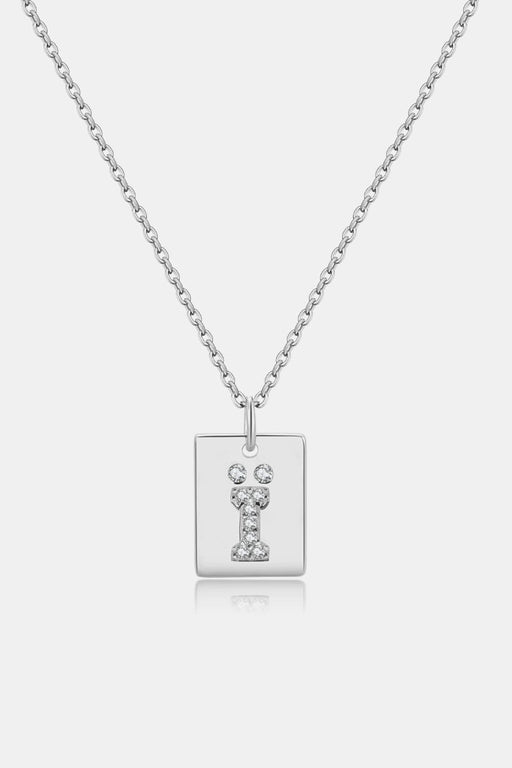 Inlaid Zircon Rectangle Pendant Necklace-One Size-Fancey Boutique