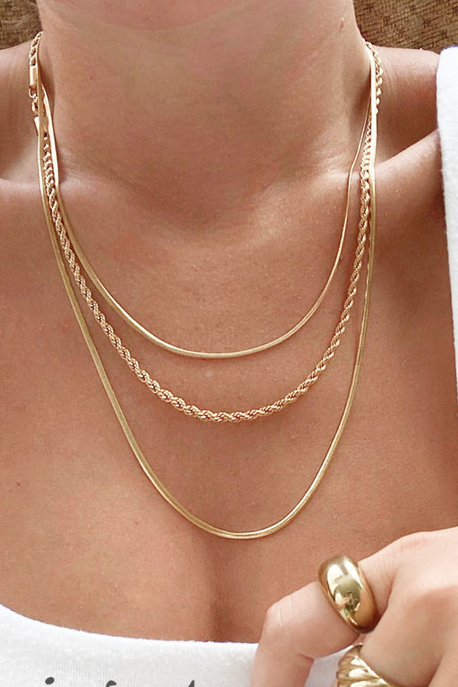 Stainless Steel 18K Gold-Plated Triple Layer Necklace-One Size-Fancey Boutique