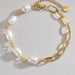 Half Pearl Half Chain Stainless Steel Bracelet-One Size-Fancey Boutique