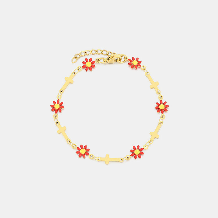 Flower & Cross Stainless Steel Bracelet-Fancey Boutique