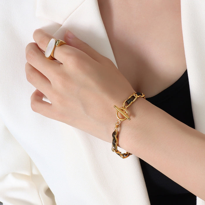 18K Gold-Plated Leather Chain Bracelet-Fancey Boutique