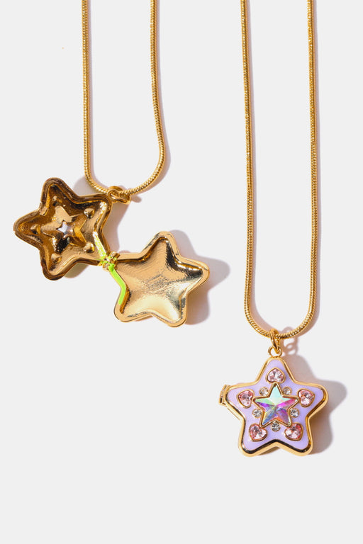 Rhinestone Decor Star Box Pendant Necklace-One Size-Fancey Boutique