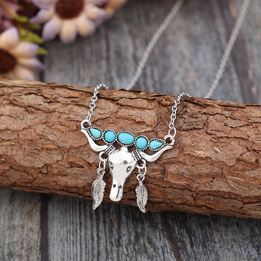 Artificial Turquoise Cow Shape Necklace-One Size-Fancey Boutique