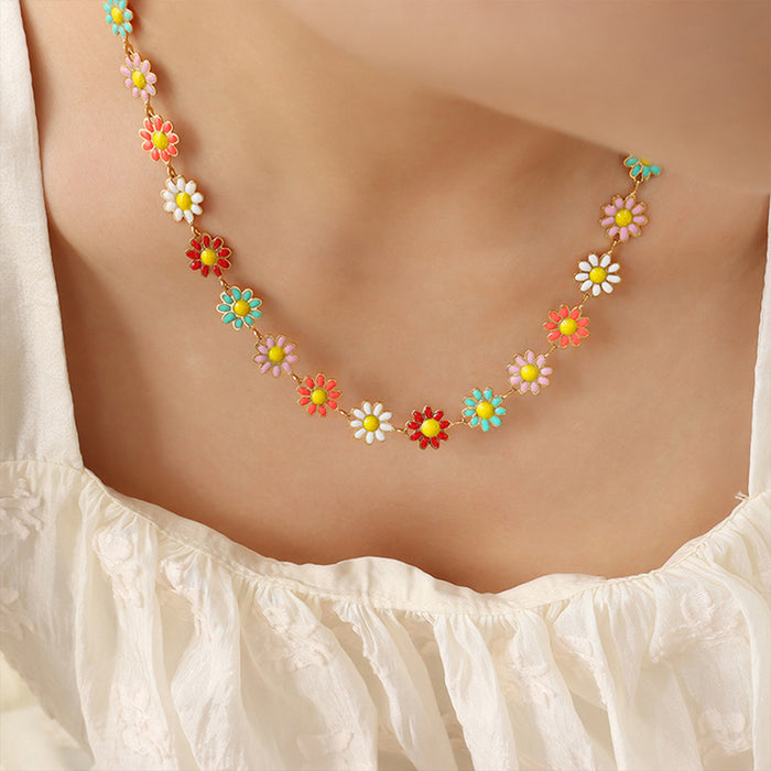 Titanium Steel Oil Drip Flower Necklace-One Size-Fancey Boutique