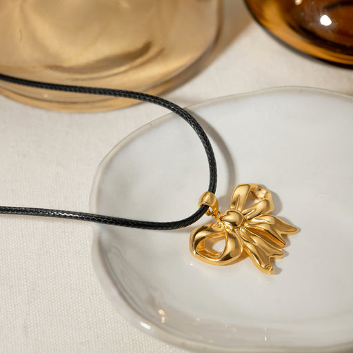 18K Gold-Plated Bow Pendant Necklace-One Size-Fancey Boutique