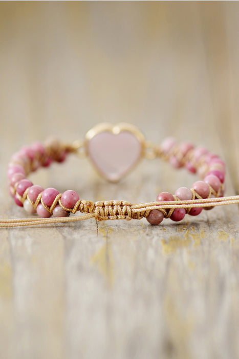 Rose Quartz Heart Beaded Bracelet-One Size-Fancey Boutique
