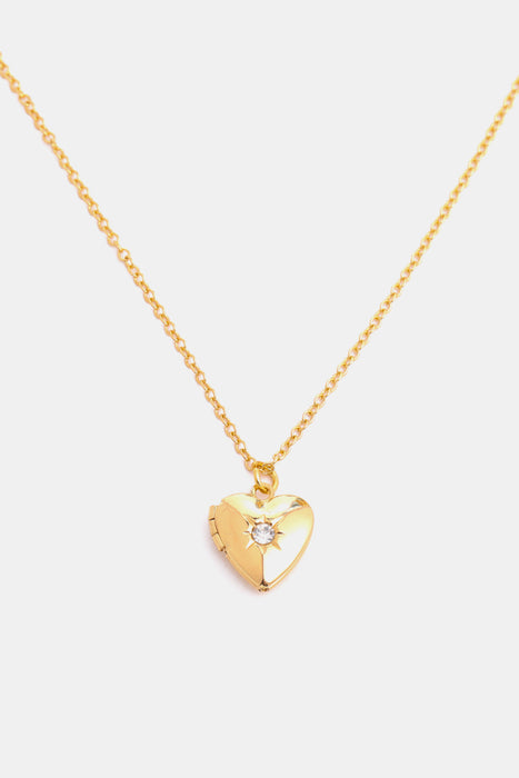 Zircon Heart Shape 14K Gold-Plated Pendant Necklace-One Size-Fancey Boutique