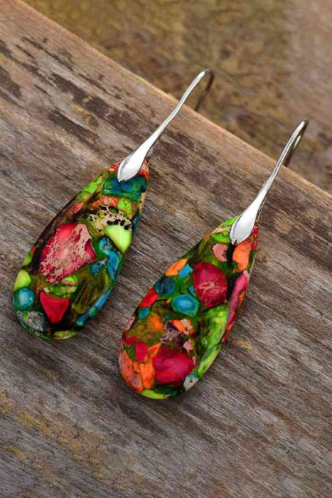 Color-Handmade Teardrop Shape Natural Stone Dangle Earrings-Fancey Boutique