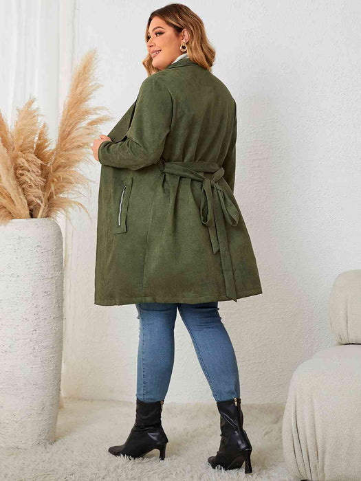 Color-Plus Size Tie Back Trench Coat-Fancey Boutique