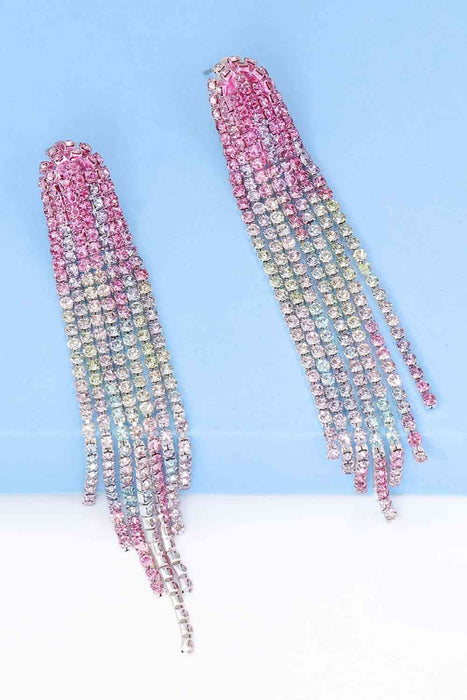 Color-One Size-Rhinestone Fringed Dangle Earrings-Fancey Boutique