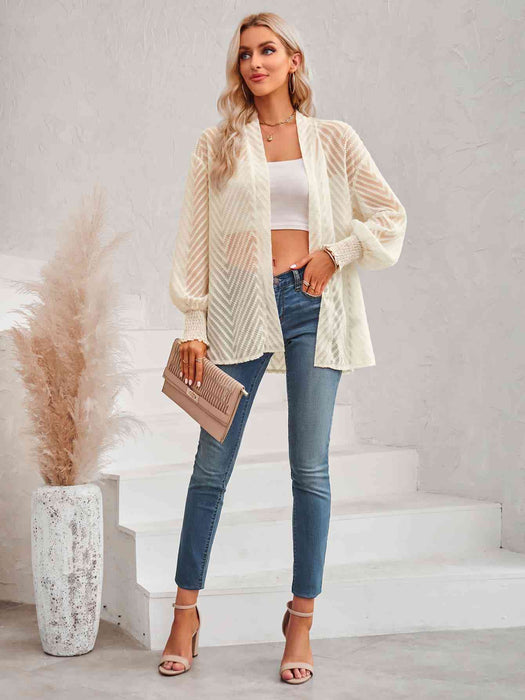 Color-Lantern Sleeve Open Front Sheer Cardigan-Fancey Boutique