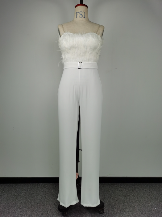 Color-Spring Summer Feather Tube Top Sexy Jumpsuit-Fancey Boutique