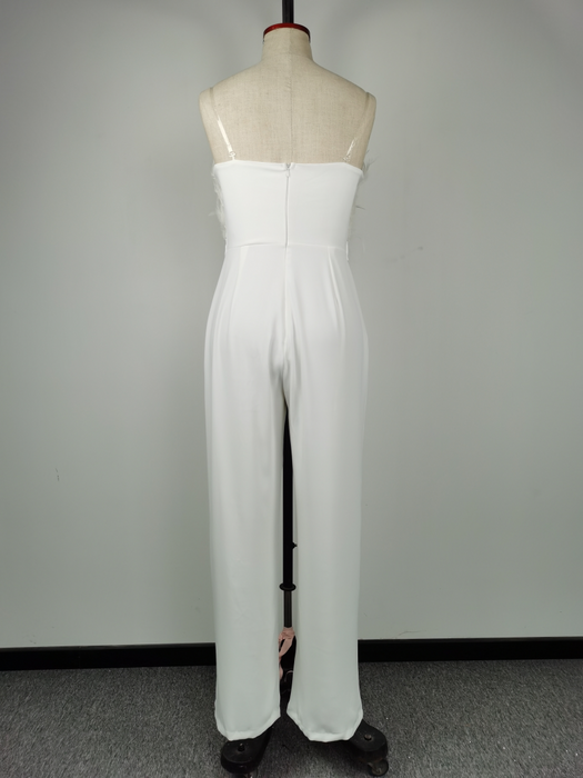 Color-Spring Summer Feather Tube Top Sexy Jumpsuit-Fancey Boutique