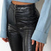 Color-Women Clothing High Waist Fall Winter Slim Faux Leather Zipper Skinny Pants-Fancey Boutique