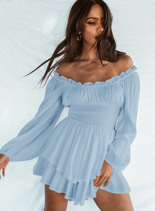 Color-Summer High Grade Women Pleated Neck Long Sleeve Casual Ruffled French Romper-Fancey Boutique