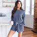 Color-Autumn Winter Solid Color round Neck Pullover Long Sleeve Sweater Women Casual Shorts Suit-Fancey Boutique
