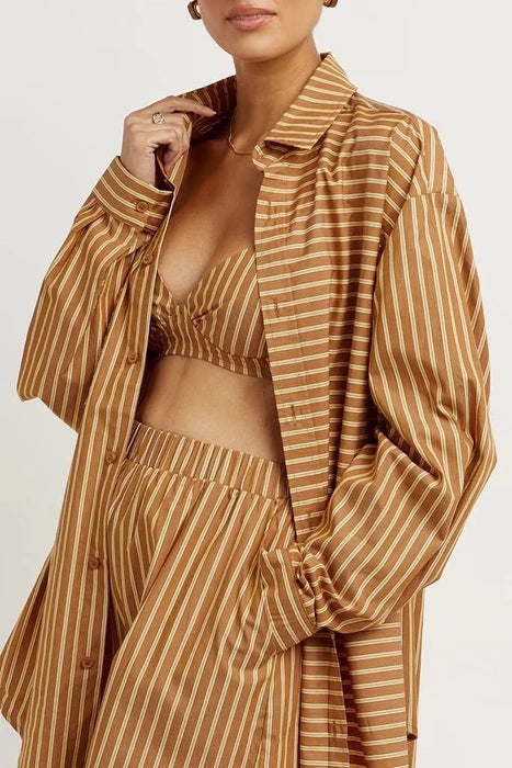 Color-Summer Wind Women Long Sleeve Loose Striped Shirt-Fancey Boutique