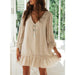 Color-Women A- line Dress Loose Long Sleeve Ruffled Hem Cotton Linen Dress-Fancey Boutique