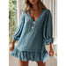 Color-Women A- line Dress Loose Long Sleeve Ruffled Hem Cotton Linen Dress-Fancey Boutique