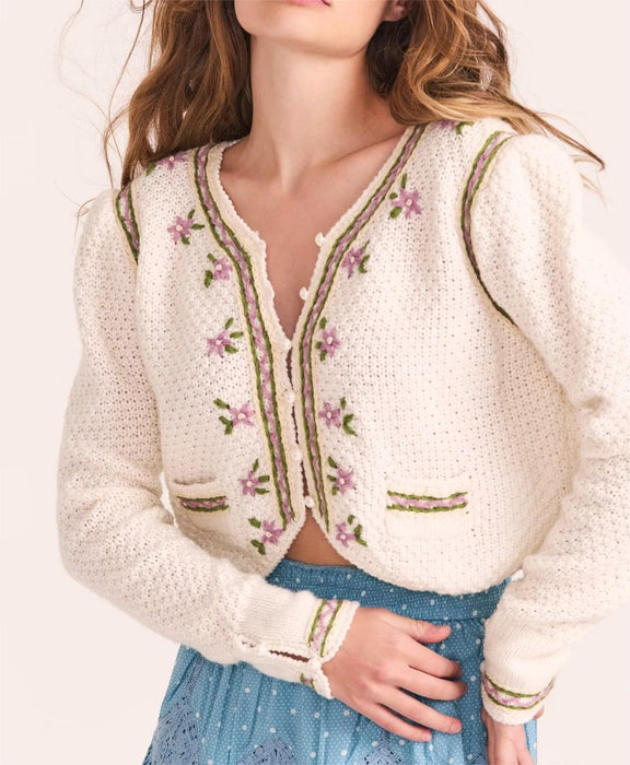 Color-Women Clothing Autumn Embroidered Knitwear Cardigan-Fancey Boutique