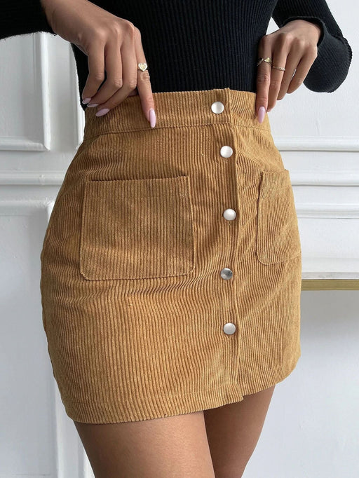 Color-Autumn Winter Corduroy Hip Skirt Single Breasted Slim Fit Solid Skirt Women Clothing-Fancey Boutique