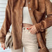 Color-Casual Brown Corduroy Shirt Simple Collared Mid Length Coat Early Autumn Net Pocket Women Top-Fancey Boutique