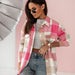 Color-Pink-Autumn Winter Women Clothing Color Plaid Shirt Brushed Woolen Coat-Fancey Boutique