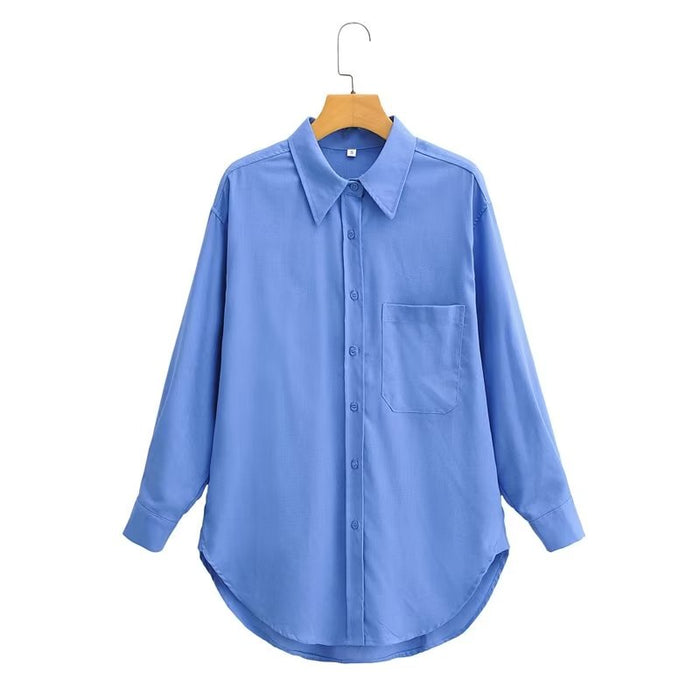 Color-Summer Women Clothing Slimming Solid Color Loose Long Sleeves Shirt Top-Fancey Boutique