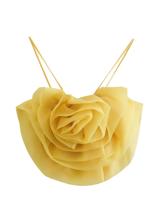 Color-Yellow-Summer Floral Three Dimensional Decoration Sexy Solid Color Short Strap Top 3D Rose-Fancey Boutique