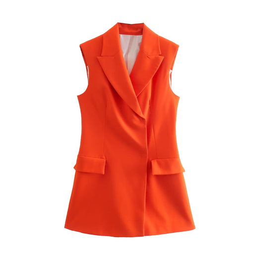 Color-Summer Wind Women Orange Flip Pocket Long Vest-Fancey Boutique