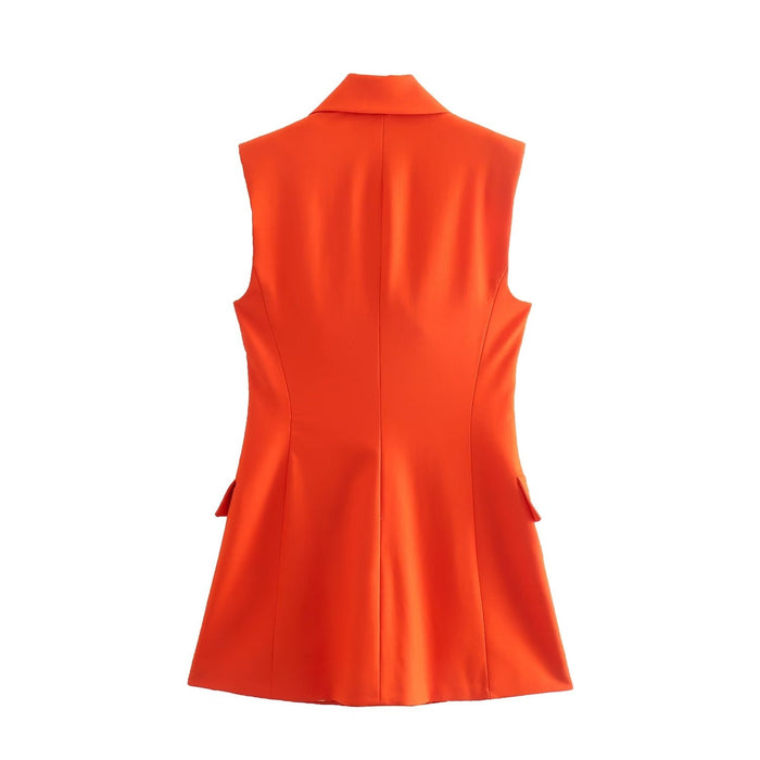 Color-Summer Wind Women Orange Flip Pocket Long Vest-Fancey Boutique