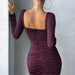 Color-Sexy Square Neck Elegant Dress Pleating Sheath Tight Dress-Fancey Boutique