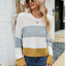 Color-Loose Wear Autumn Winter Casual Pullover Sweater Striped Color Contrast Short Sweater-Fancey Boutique